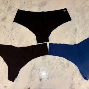 Victoria's Secret Seamless Thongs           (2) Black and (1) Blue